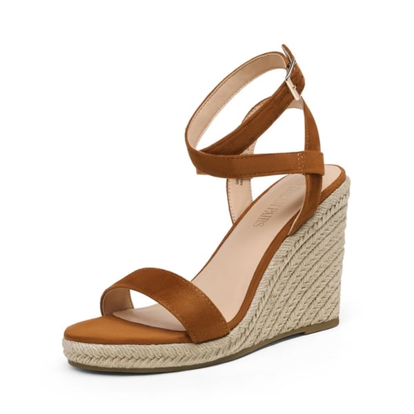 Open Toe Espadrille Platform Wedge Sandals - TAN SUEDE -  0